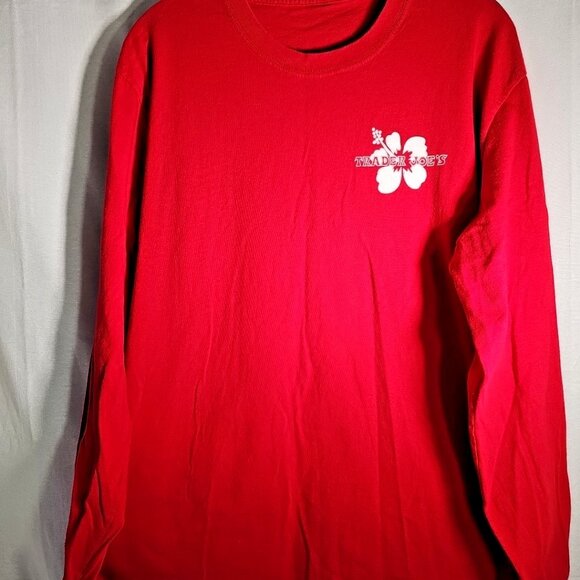 Trader Joe's Unisex Long Sleeve Hibiscus Logo Shirt Large Red - Preowned - Picture 1 of 7